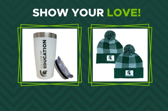 swag items, a msu hat and tumbler