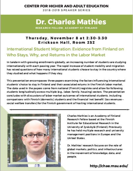 CHAE Speaker Series: International Student Migration, Dr. Charles Mathies