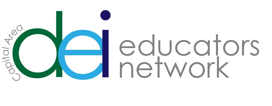 Capital Area DEI Educators Network logo. Text-based logo, with the "DEI" in green, blue and purple colors, respectively, and the rest of the text in a light gray.