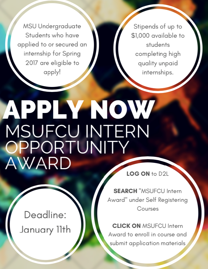 Scholarship Money Available for Unpaid Internships – Spring 2017