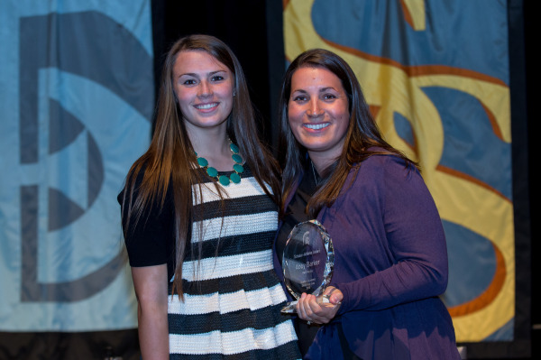 Scholar-Athlete Award winner Abby Barker with Helen Knull, women's field hockey head coach.