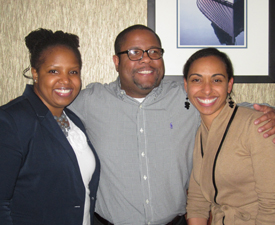 H. Richard Milner IV (center) joins conference organizers Sakeena Everett (left) and Theda Gibbs (right) for a photo. 