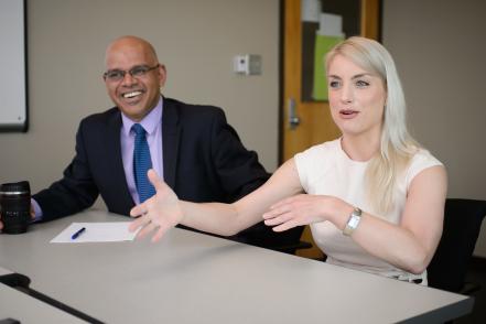 Punya Mishra (left) and Danah Henrikson (right). Photo courtesy of MSU Communications and Brand Strategy.