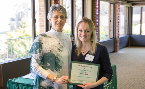 Catherine Gammon with Professor Deb Feltz at the annual Kinesiology Awards Luncheon. 