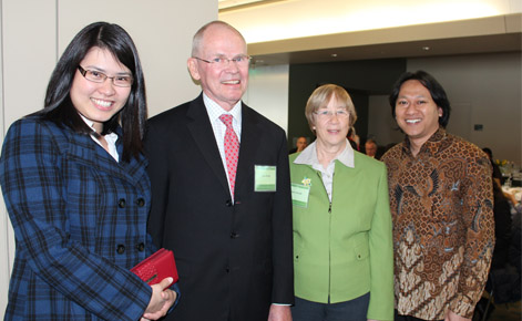 Jack Schwille and wife Sharon (center) joined by Bella Tirtawalujo (right) and Dwi Yuliantoro (left), both from Indonesia. 