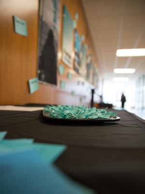 Both installations include handmade teal ribbons individuals can take to show and share their support for survivors.