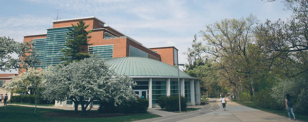 Exterior of Erickson Hall on a spring day