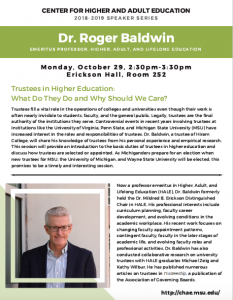 CHAE Speaker Series: Trustees in Higher Education, Dr. Roger Baldwin