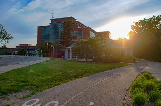 Erickson Hall depicted at sunset