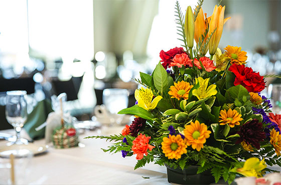 Flower arrangement on banquet table