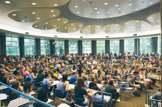 Hundreds of first-year and transfer students gather in the Erickson Hall Kiva for a welcome to the college