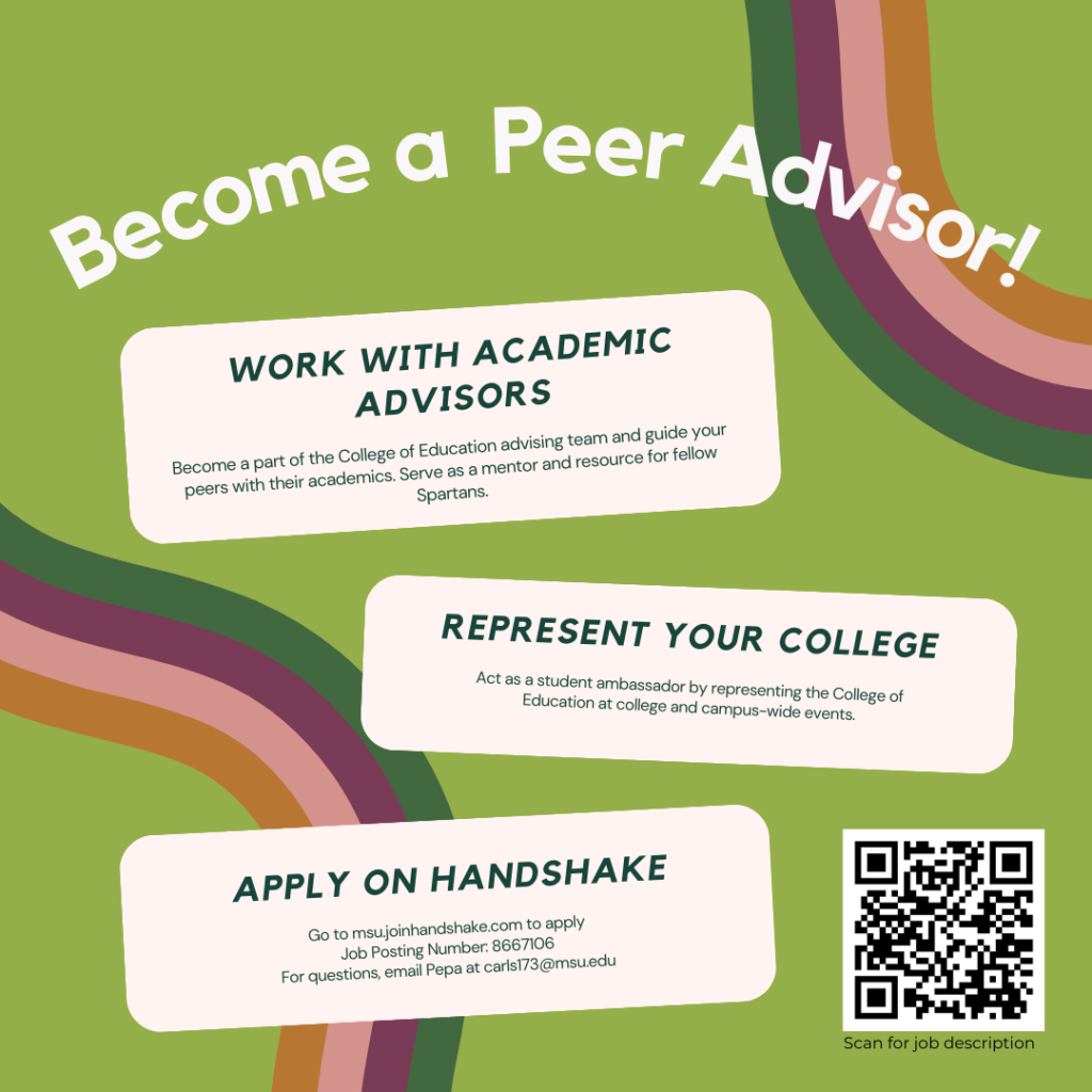 The College of Education is hiring Peer Advisors!