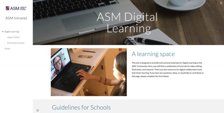 This is a screenshot of the ASM Digital Learning website. It has digital learning support for elementary and upper schools.