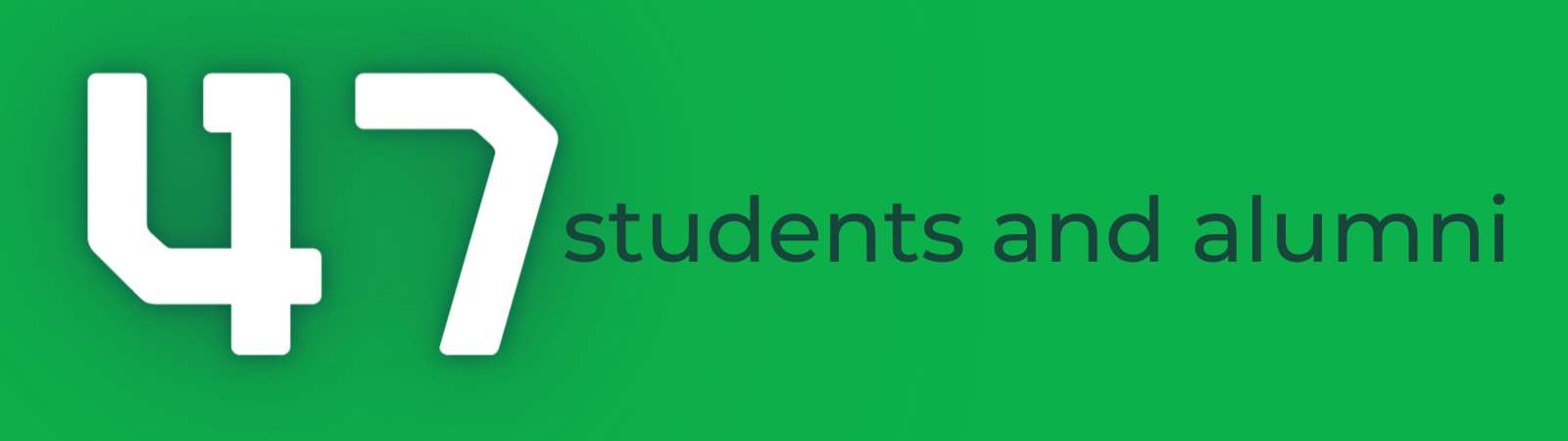This image has a green background with white text that reads "47 students and alumni".