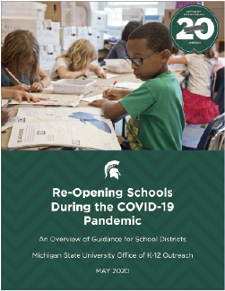 Cover of report "Re-opening Schools During the COVID-19 Pandemic" from May of 2020