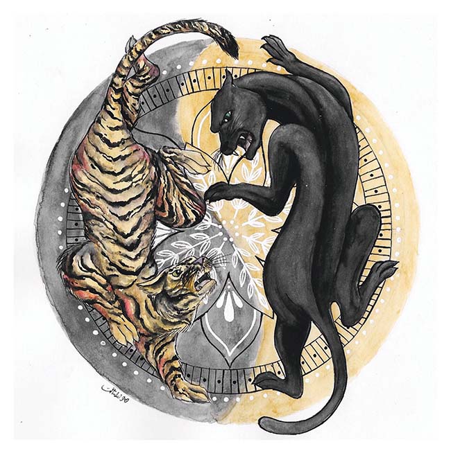 Tiger and Panther— a symbol used since 2020 to symbolize Black-APIDA solidarity. Illustrator: Charlene Hsu (2021) (IG: @Floralandinks) reproduced with permission.