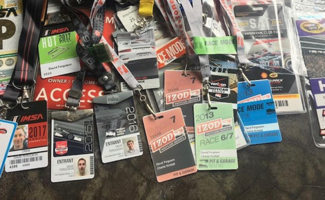 A collection of race-day passes that Associate Professor David Ferguson has acquired throughout the years. 