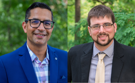 From left to right, a headshot of Professor Aman Yadav and Assistant Professor Michael Lachney.