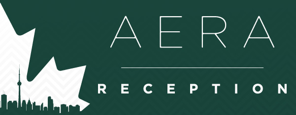 AERA Reception logo with a maple leaf and the skyline of Toronto.