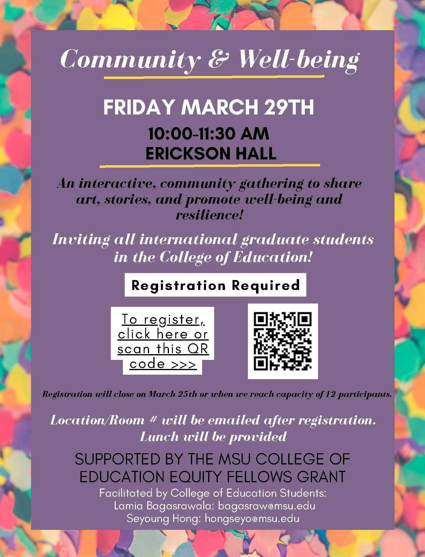 Community & Well-Being: an event for College of Education International Students.