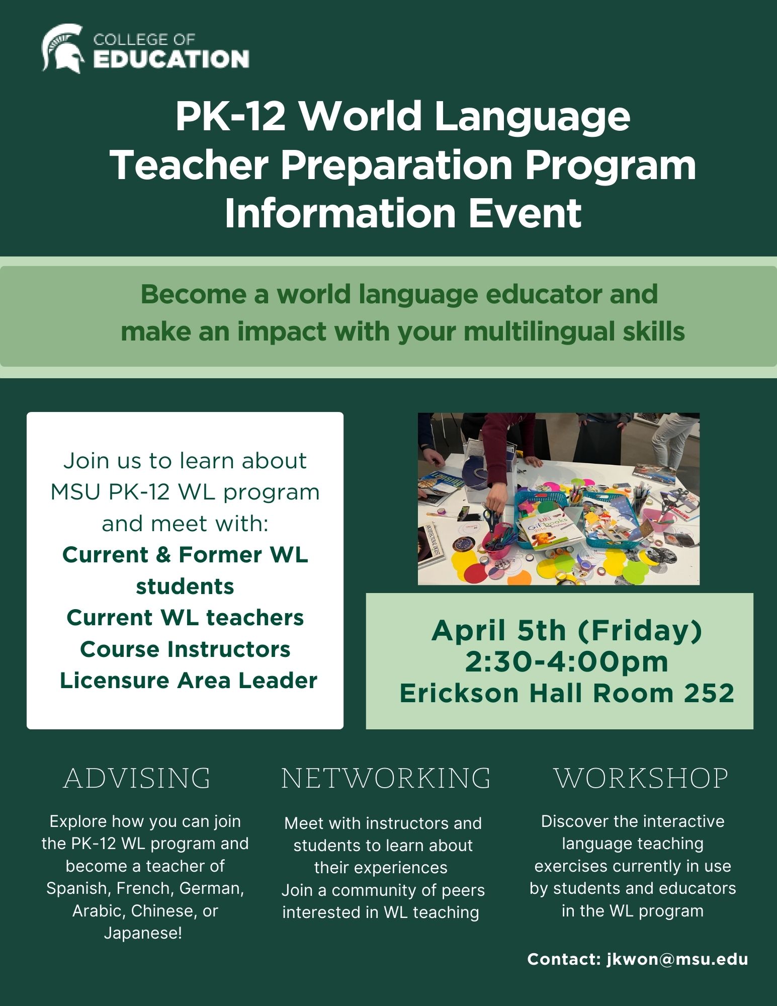 PK-12 World Language Teacher Preparation Program Informational Event. Become a world language educator and make an impact with your multilingual skills.