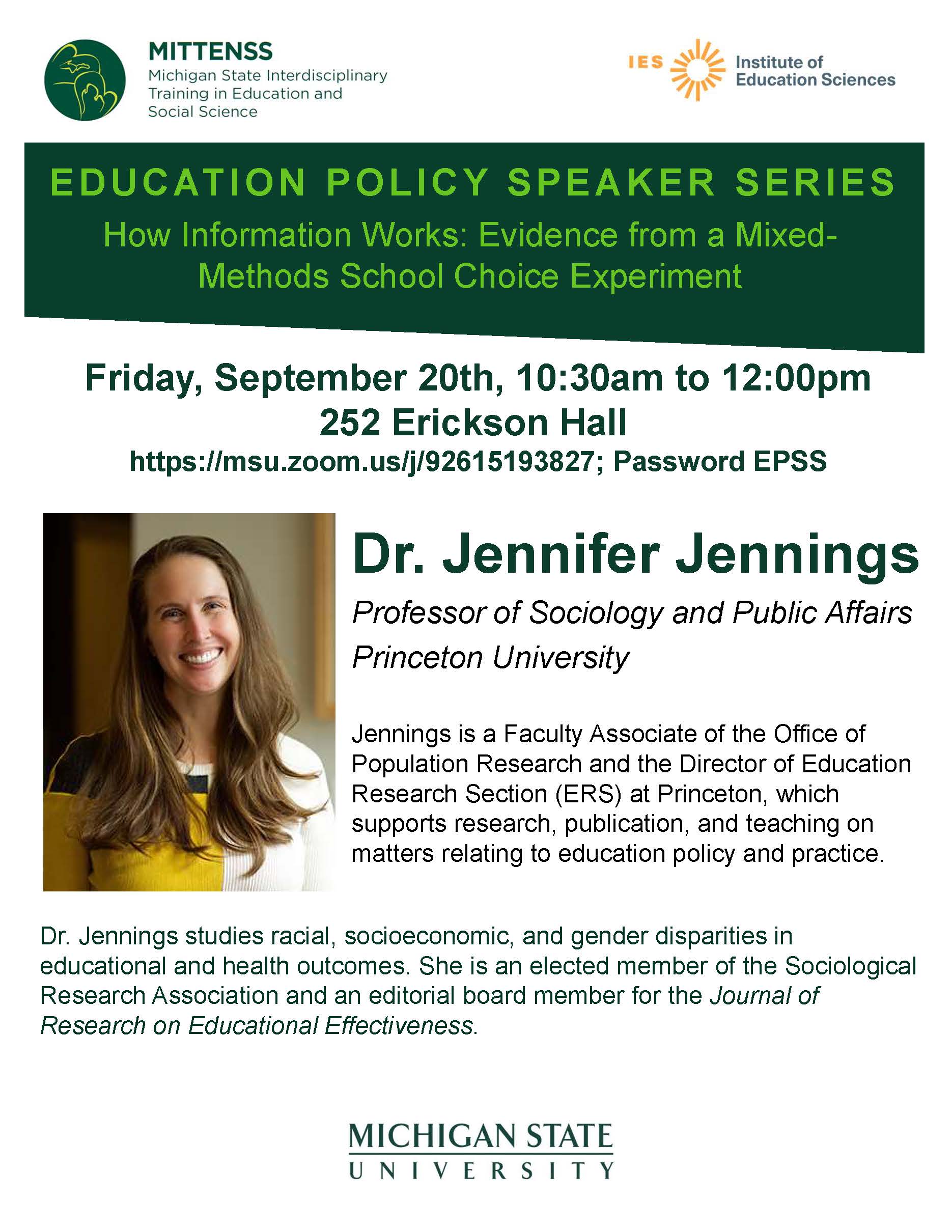 Education Policy Speaker Series - Presentation by Jennifer Jennings