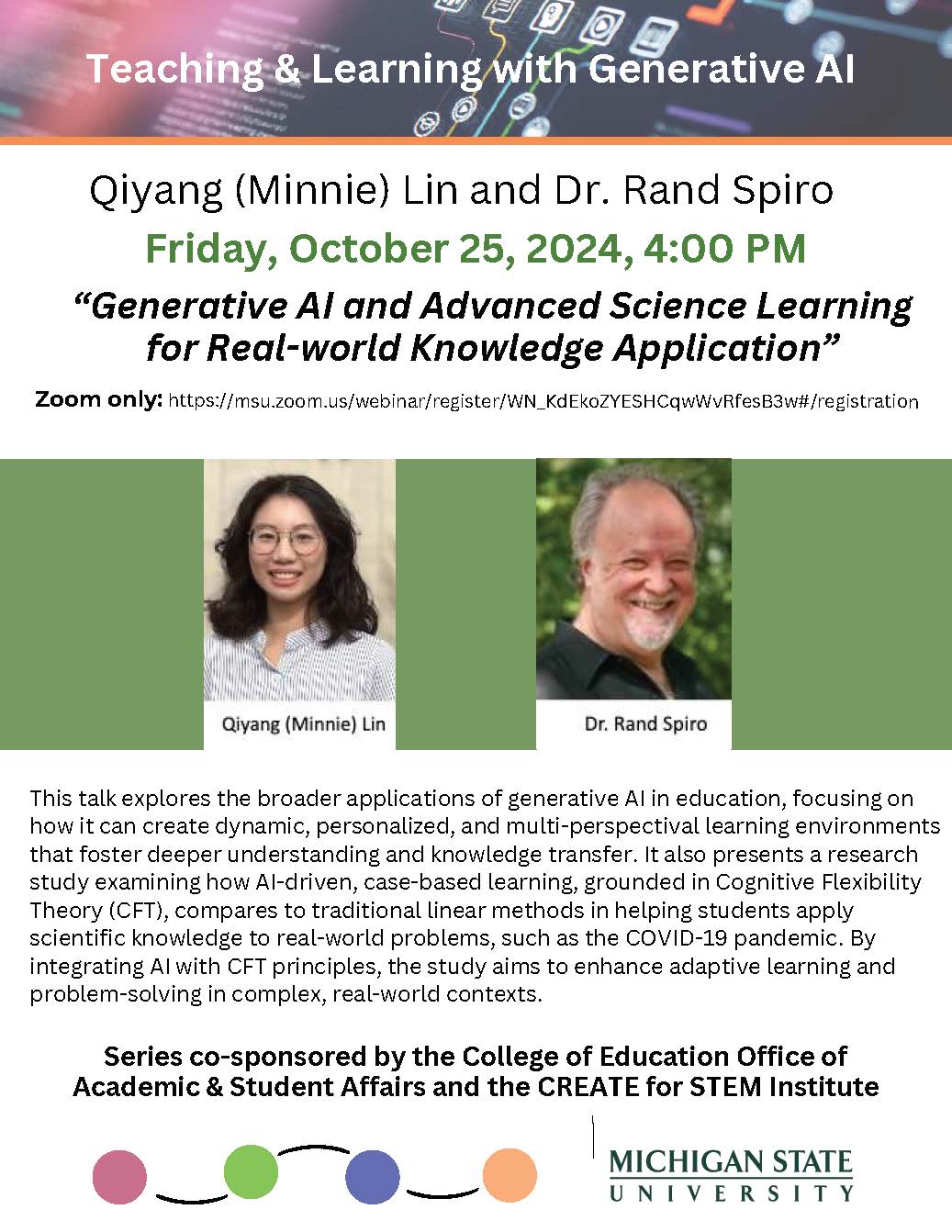 As part of the Teaching & Learning with Generative AI series, this session will explore "Generative AI and Advanced Science Learning for Real-world Knowledge Application."